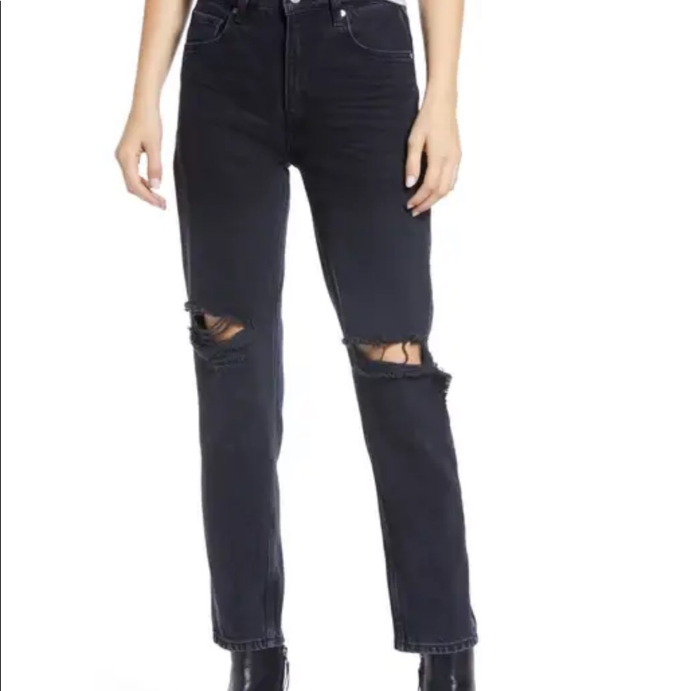 PAIGE HIGH RISE STRAIGHT LEG ANKLE JEANS - BLACK